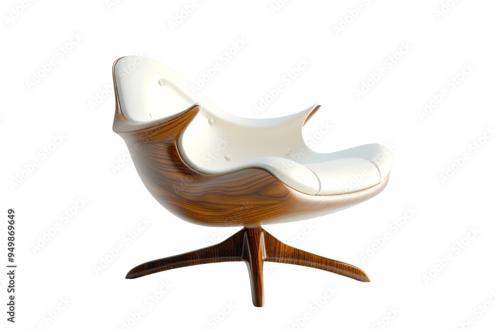 Modern Swivel Chair with White Upholstery and Wood Base Modern Swivel Chair with White Upholstery and Wood Base