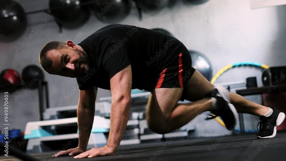Fit young guy doing strength exercises in GYM Fit young guy doing strength exercises in GYM