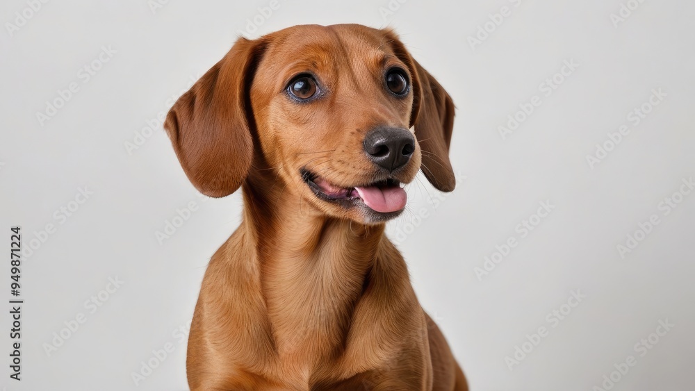 Portrait of Red smooth haired dachshund dog on grey background Portrait of Red smooth haired dachshund dog on grey background