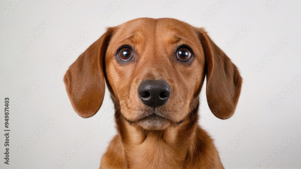 Portrait of Red smooth haired dachshund dog on grey background Portrait of Red smooth haired dachshund dog on grey background