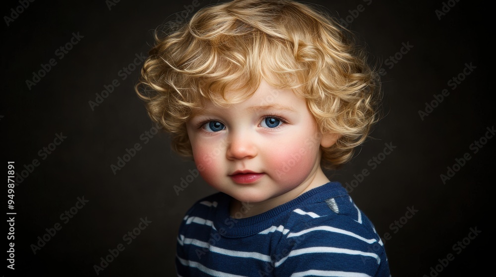 Adorable curly-haired toddler with bright blue eyes portrait Adorable curly-haired toddler with bright blue eyes portrait
