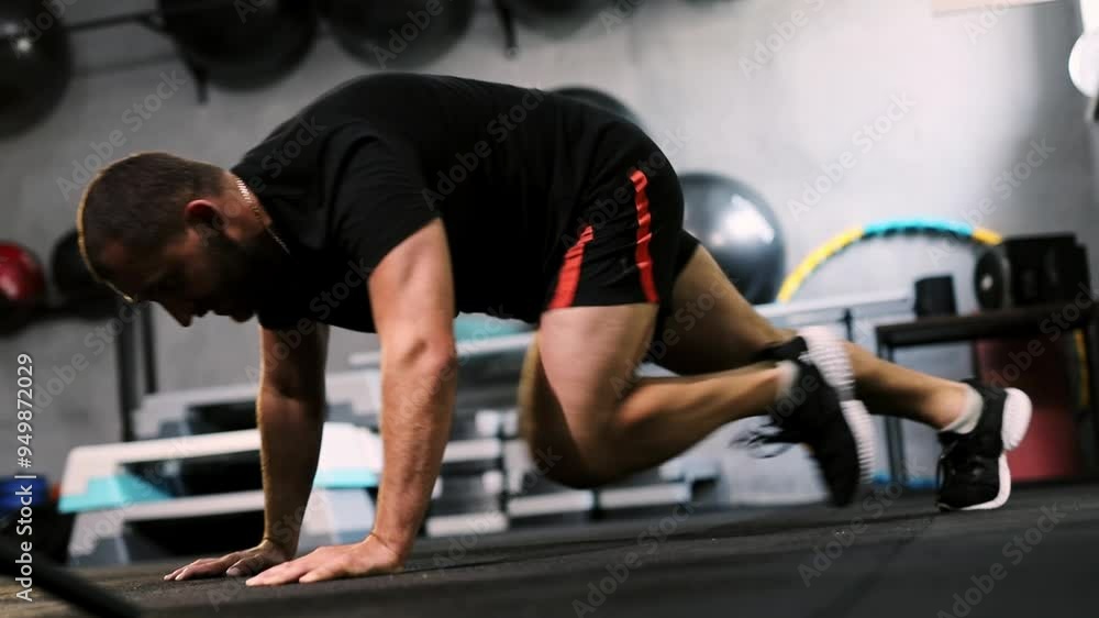 Fit young guy doing strength exercises in GYM Fit young guy doing strength exercises in GYM