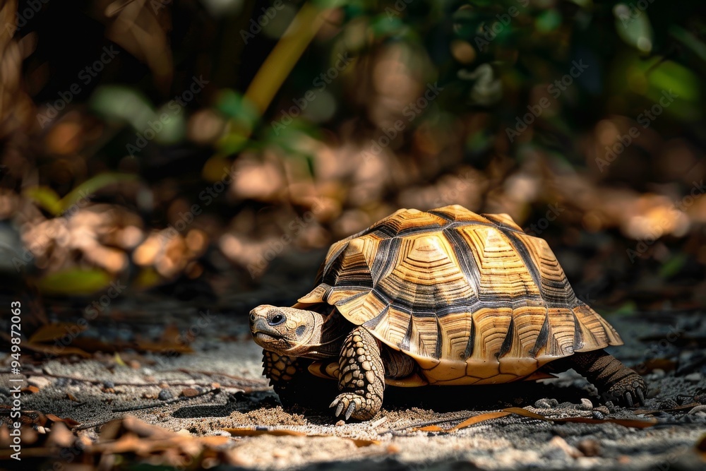 Obraz premium A friendly tortoise plodding along at its own pace, AI generated