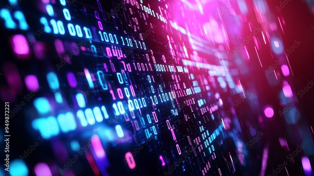 01 digits binary stream, layered text effect, dark digital background, 3D illustration 01 digits binary stream, layered text effect, dark digital background, 3D illustration