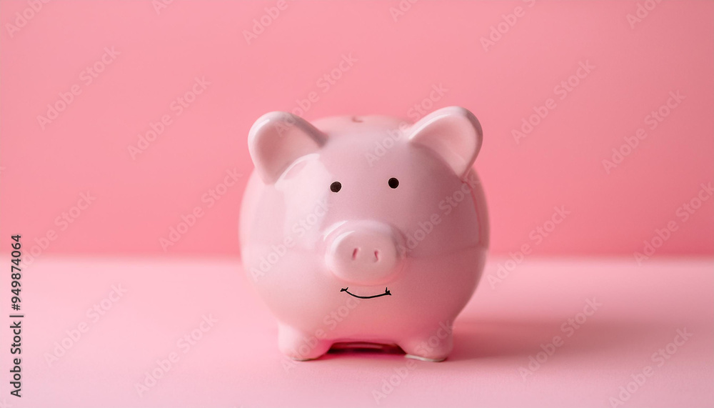 Cute ceramic piggy bank against pastel pink background. Finances, money and savings concept. Cute ceramic piggy bank against pastel pink background. Finances, money and savings concept.