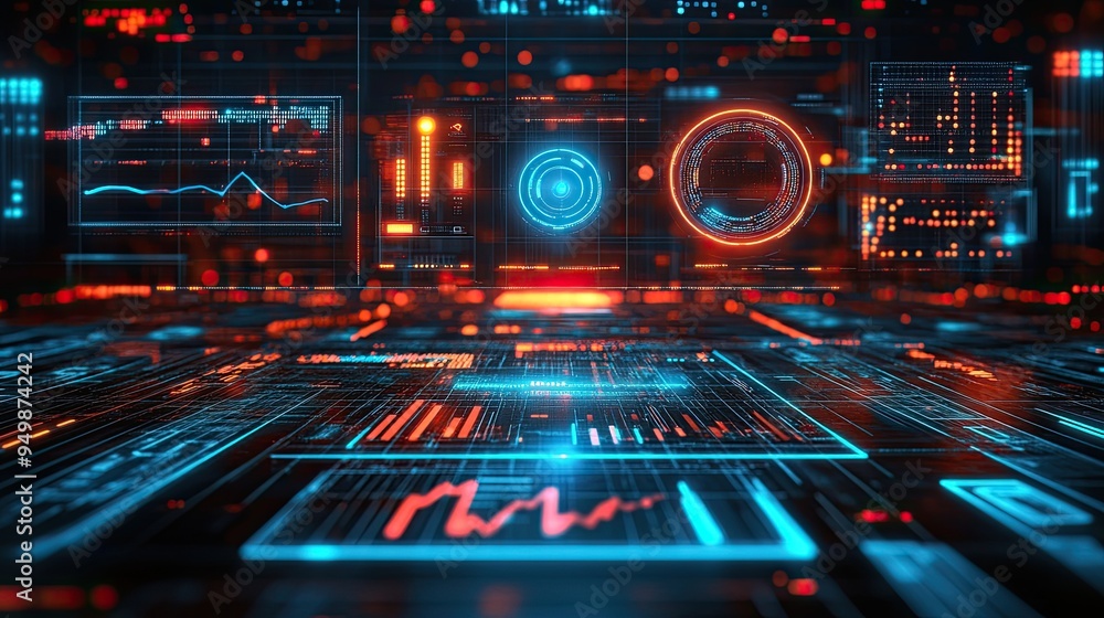 40. Technology adoption analysis, digital icons and trend lines, 3D illustration. 40. Technology adoption analysis, digital icons and trend lines, 3D illustration.