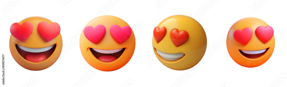 3D Realistic Rendering Set of Love Emoji Emoticons, Collection of 3D Render emoji collection with Red Heart Eyes. Smiling Emoji 3D Realistic Rendering Set of Love Emoji Emoticons, Collection of 3D Render emoji collection with Red Heart Eyes. Smiling Emoji
