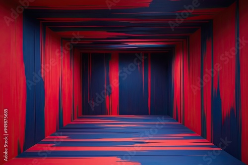 Vibrant Red and Indigo Strokes Form Enigmatic Background in Three Dimensional Space