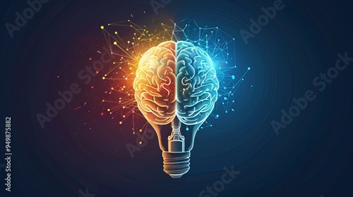 Logo with a half of light bulb and brain photo