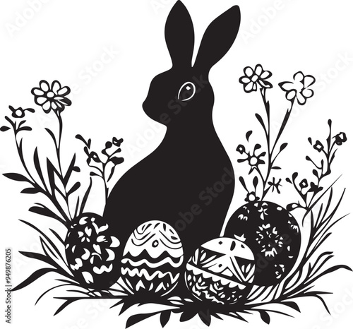 Easter Bunny and Eggs Silhouette