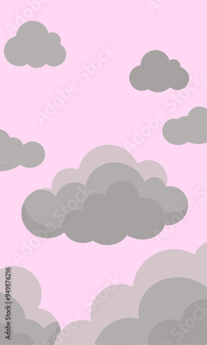 Fluffy clouds float gently in the sky on a soft pink background