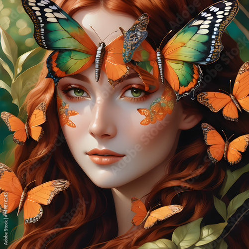 mmerse yourself in the peaceful beauty of a serene autumnal environment with a whimsical mask illusion and detailed butterfly imagery.  photo