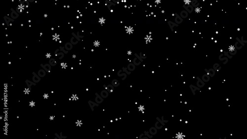 粉雪と雪の結晶が降るアニメーション背景動画　アルファチャンネル付き　ループ可能