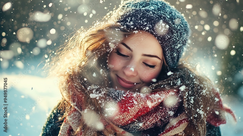 a beautiful woman playing in the snow a beautiful woman playing in the snow