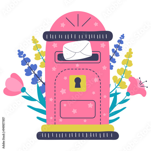 Post world day vector cartoon illustration with mail, isolated on the white background
