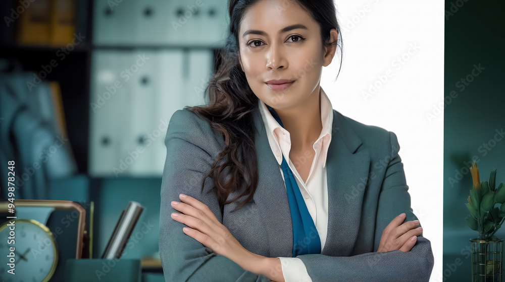 A striking portrait of a beautiful Indian businesswoman in her early 30s, confidently symbolizing her role as a successful team leader, manager, and CEO. The image embodies the essence of leadership, A striking portrait of a beautiful Indian businesswoman in her early 30s, confidently symbolizing her role as a successful team leader, manager, and CEO. The image embodies the essence of leadership,