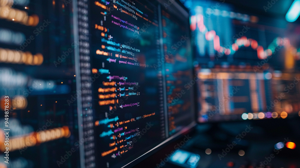 Close-up of a data analystâs computer screen with code running in a terminal window and graphs displayed alongside. Close-up of a data analystâs computer screen with code running in a terminal window and graphs displayed alongside.