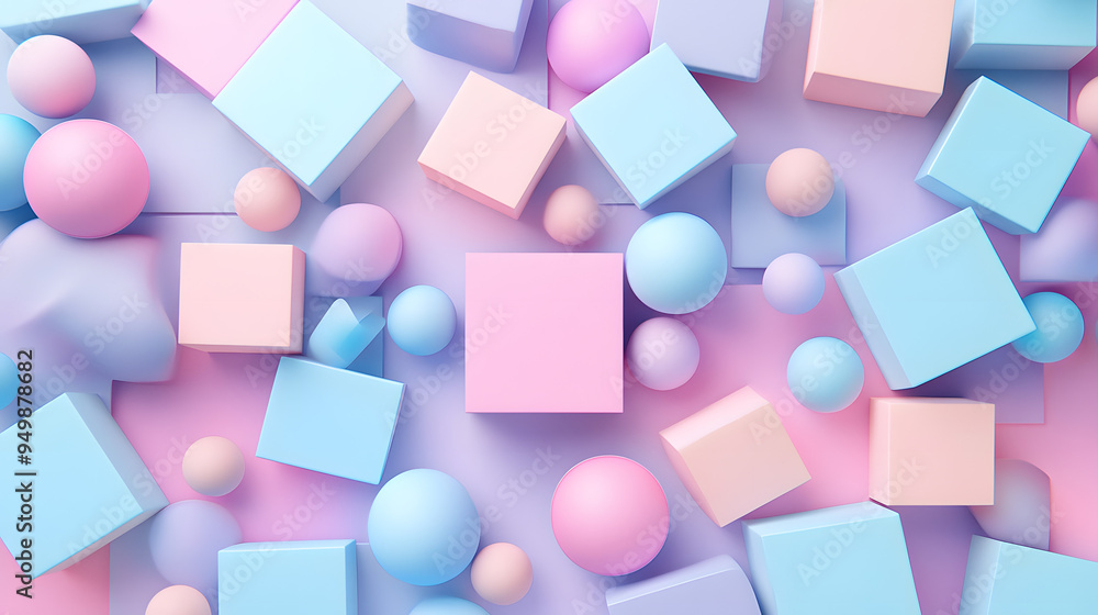 Square and balls, colorful geometric figures on pastel colors, 3d illustration. Minimal style abstract background. Square and balls, colorful geometric figures on pastel colors, 3d illustration. Minimal style abstract background.