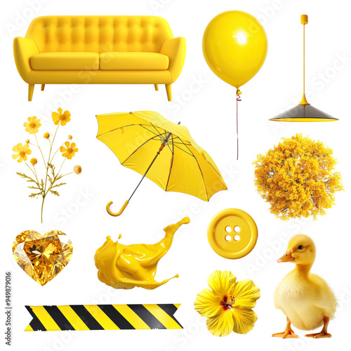 PNG yellow object element set, transparent background