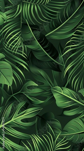 Wallpaper Mural Luxury Nature green background vector. Floral pattern, Tropical plant line arts, Vector illustration Torontodigital.ca
