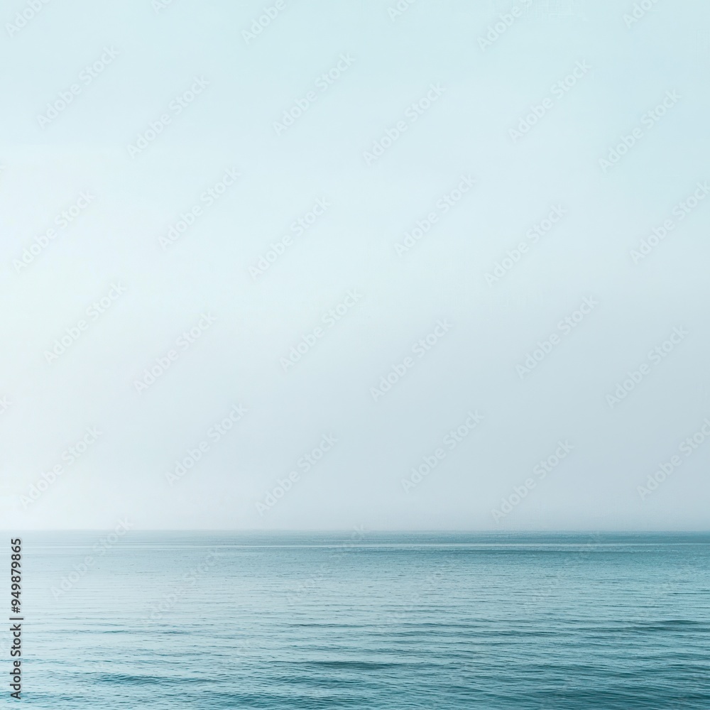 Fototapeta premium Serene Beach Scene in Mist, Perfect for Calm and Tranquil Themes, Generous Copyspace