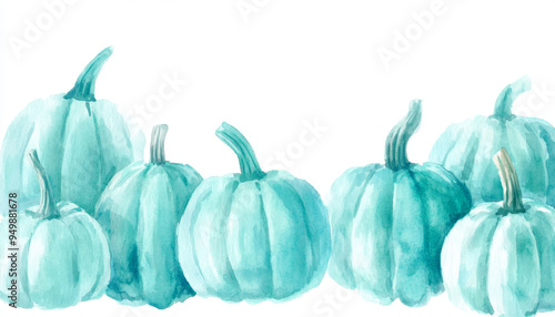 Watercolor Painting of Aqua Blue Pumpkins