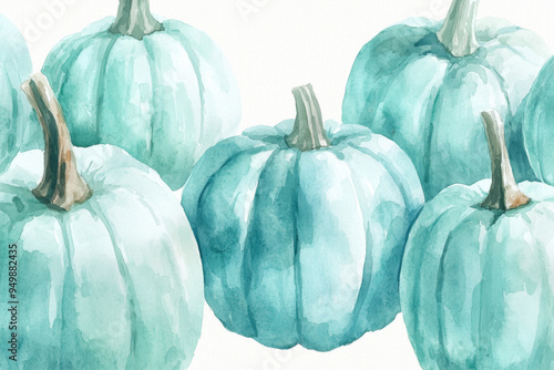 Watercolor Painting of Teal Pumpkins