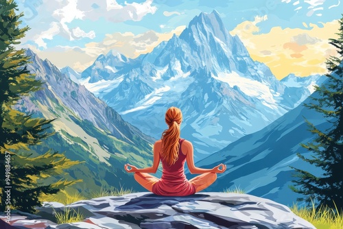 Wallpaper Mural Serenity and yoga practicing, meditation at mountain range Torontodigital.ca