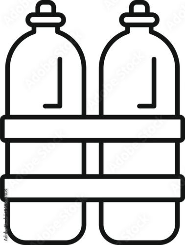 Line drawing of a pair of oxygen tanks for diving holding breath underwater