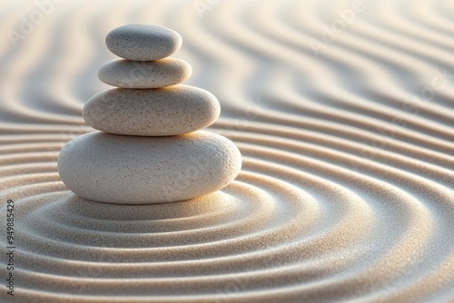 Stacked White Stones on Wavy Sand