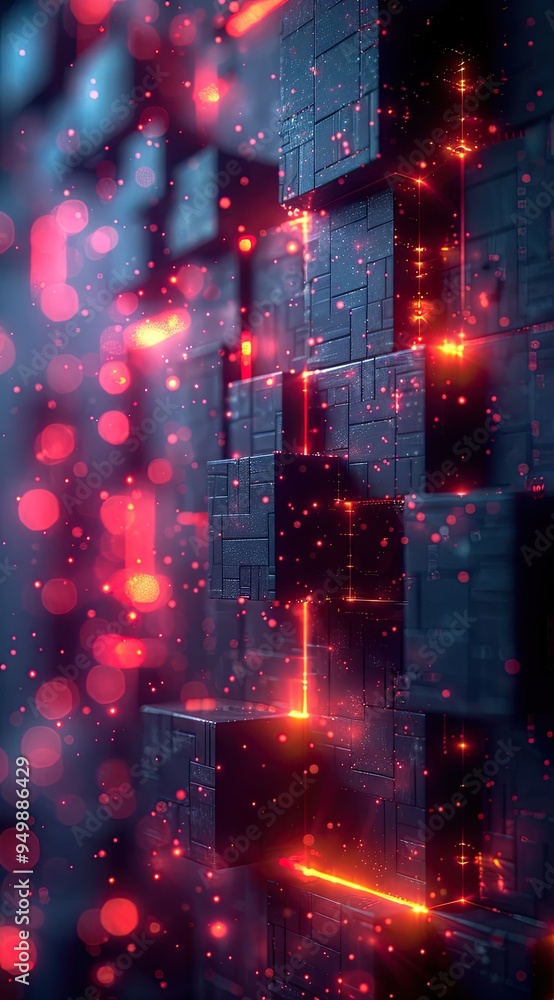 Fototapeta premium light background, black cubes with neon lights in the corners