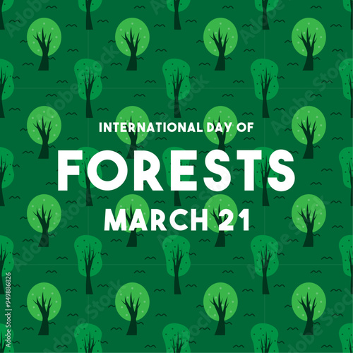 International Day of Forests. March 21. Seamless pattern trees. Flat design vector. Poster, banner, card, background.