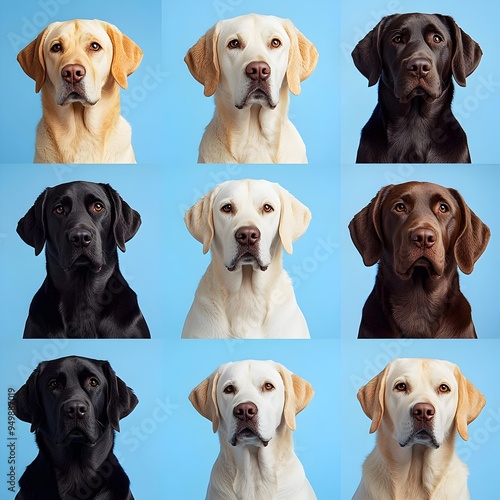 Variety of Labrador Retriever Dog Breeds in Powder Blue Studio Background