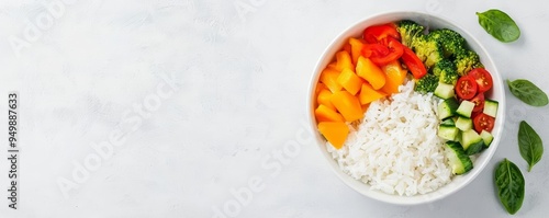 Gluten-free rice bowl, mixed vegetables, 3D illustration photo