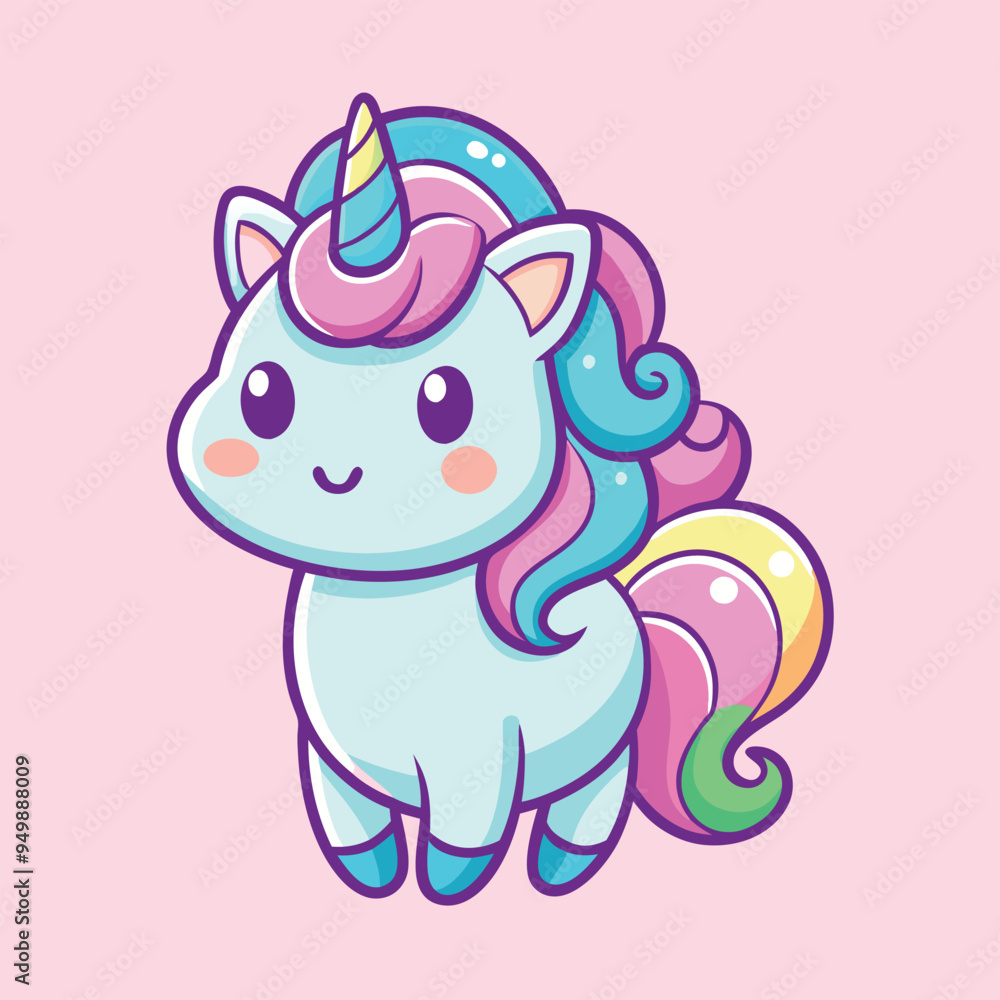 Naklejka premium Unicorn Cartoon sytle vector for Kids Book design on Pink Background