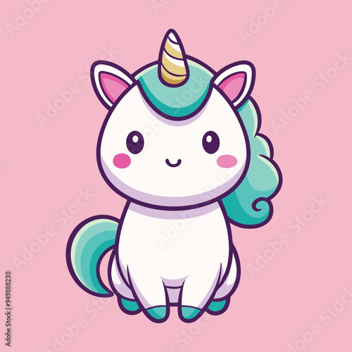 Unicorn Cartoon sytle vector for Kids Book design on Pink Background