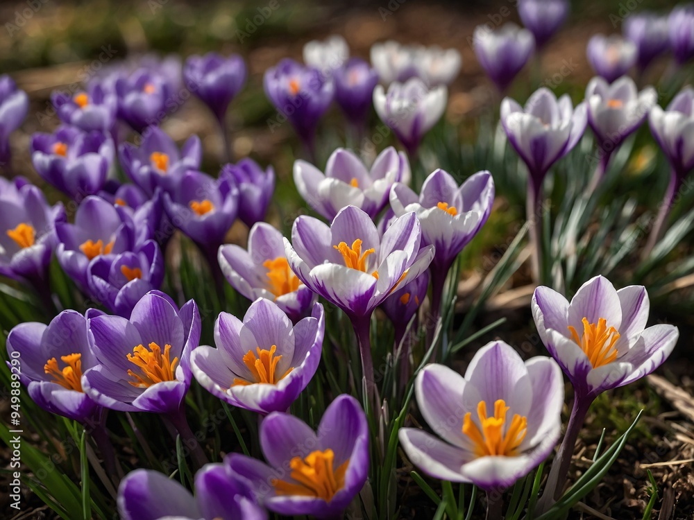 Abstract blurred perspective of crocus flowers. Abstract blurred perspective of crocus flowers.