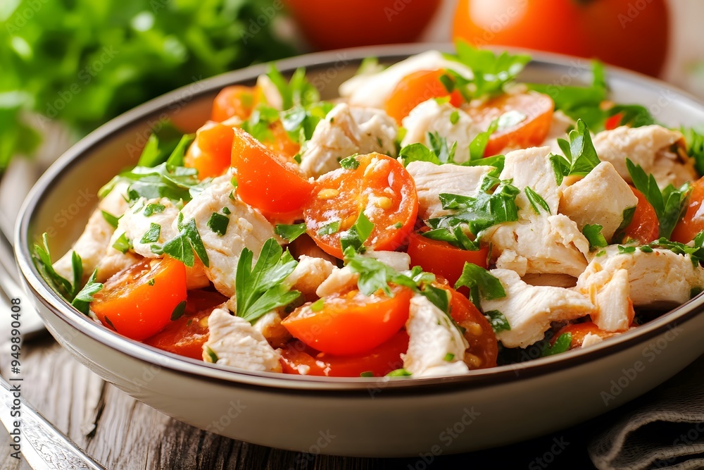Chicken Salad with Tomatoes. Generative AI. Chicken Salad with Tomatoes. Generative AI.