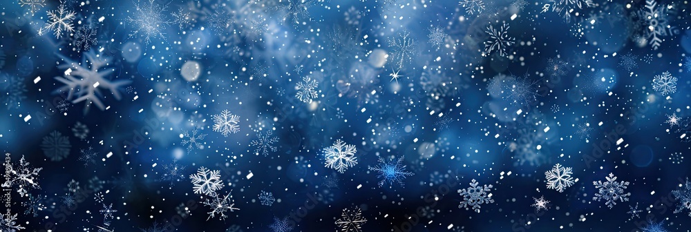 Snowy Christmas background with snowflakes falling against a dark blue sky Snowy Christmas background with snowflakes falling against a dark blue sky