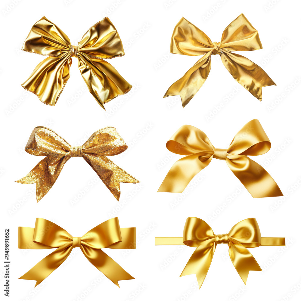 PNG gold ribbon bow element set, transparent background PNG gold ribbon bow element set, transparent background