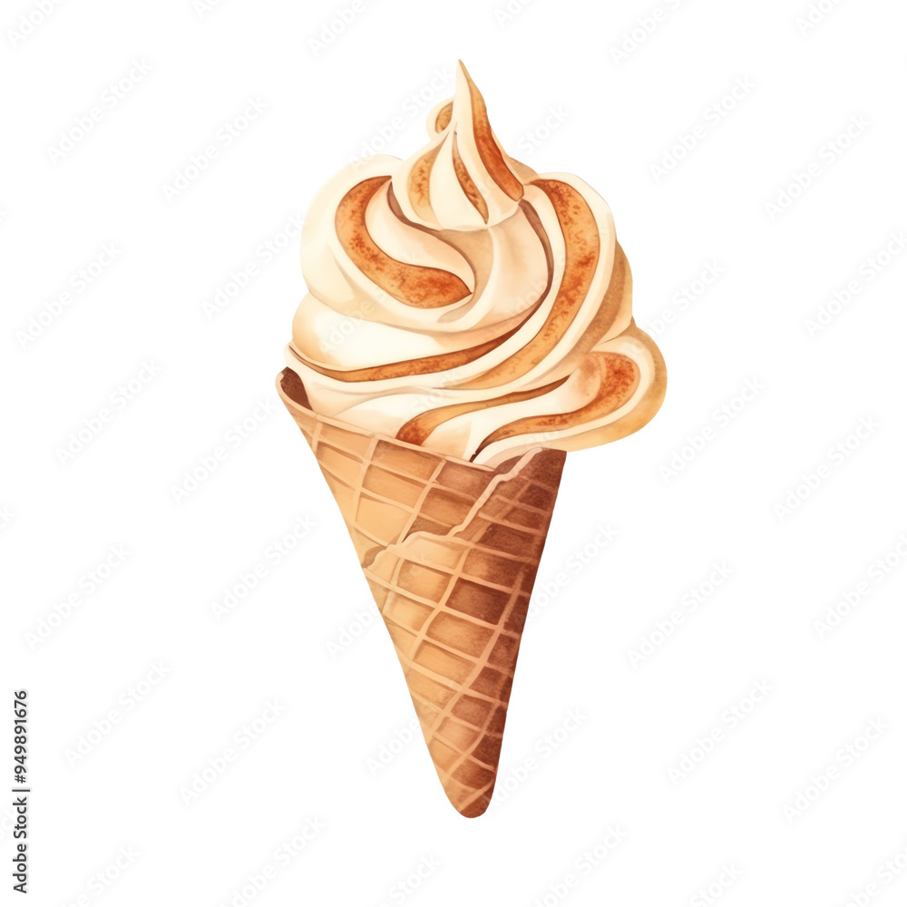 Delicious vanilla soft serve ice cream in a waffle cone, isolated on a white background. Delicious vanilla soft serve ice cream in a waffle cone, isolated on a white background.