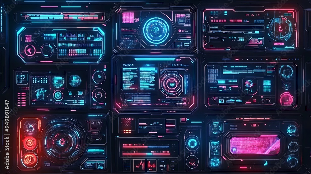 Fototapeta premium A collection of HUD frames, encapsulating futuristic modern user interface elements, control panels