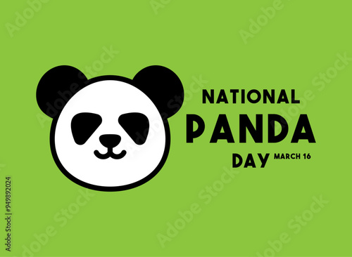 National Panda Day. March 16. Green background.