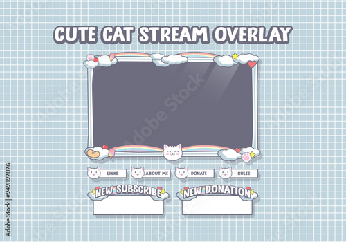 Twitch obs streaming panel overlay design template full package setup cute cat theme