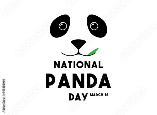 National Panda Day. March 16. White background. Flat design vector.