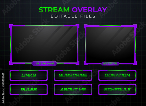 Twitch obs streaming panel overlay design template full package setup