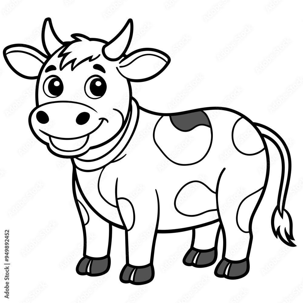 Fototapeta premium Funny Cute Cow Doodle Line Art