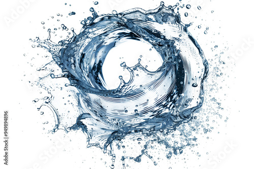 Blue whirlpool with splashes isolated on transparent background	
