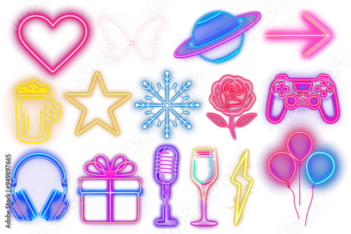 PNG neon icon element set, transparent background photo