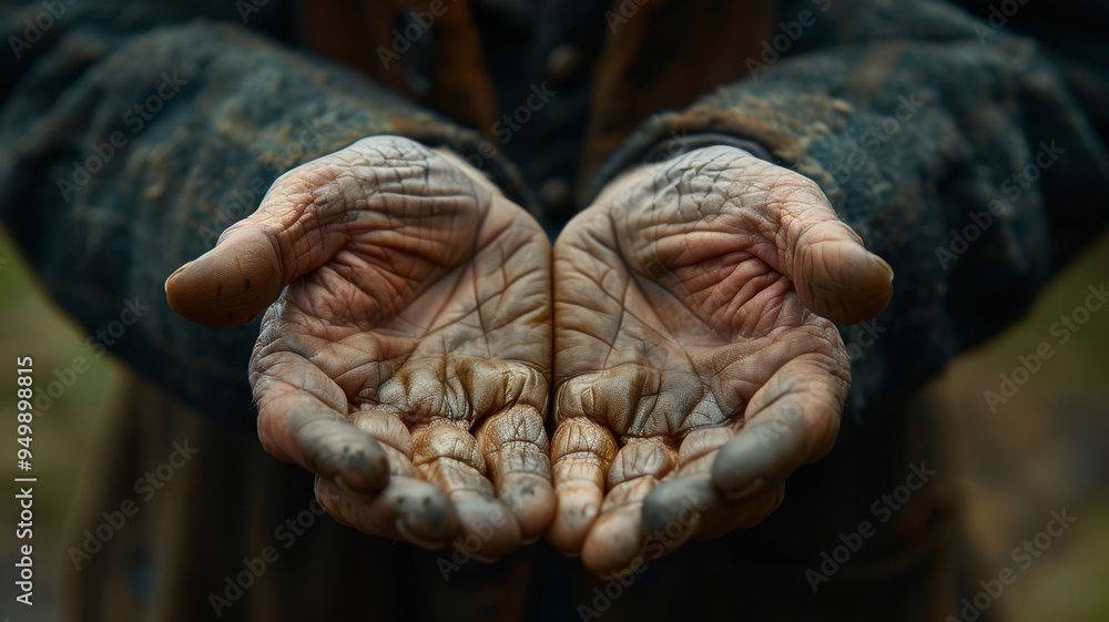 A pair of weathered, wrinkled hands cupped together, showcasing the texture and details of aged skin A pair of weathered, wrinkled hands cupped together, showcasing the texture and details of aged skin